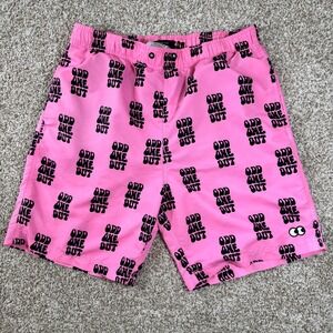 Lazy Oaf Mens Pink Odd One Out Graphic Print Swim Shorts Trunks Size M